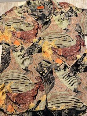 Shah Safari Mens Short Sleeve Button Shirt Fish Montage Design Vintage XL